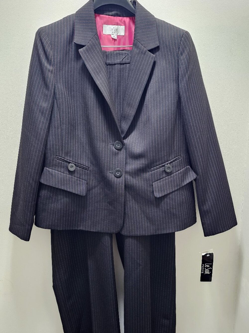 Size 16 Petite - Le Suit Pinstripe Two-Piece Pantsuit